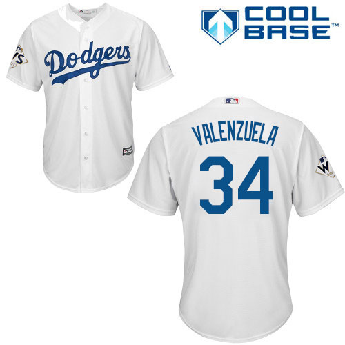 Dodgers #34 Fernando Valenzuela White Cool Base World Series Bound Stitched Youth MLB Jersey